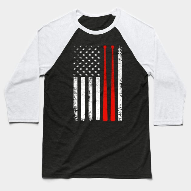 Drum sticks on a vintage American flag For Drummers Baseball T-Shirt by DragonTees
